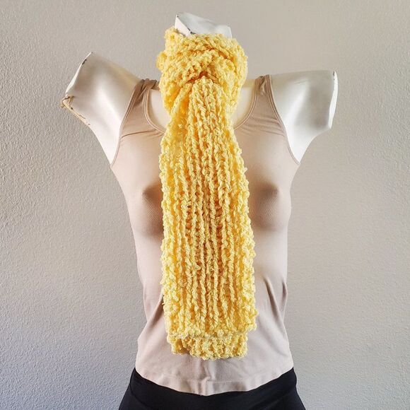 BOGO Scarf Sale - Hand Crafted chunky crochet yellow scarf - Picture 1 of 7